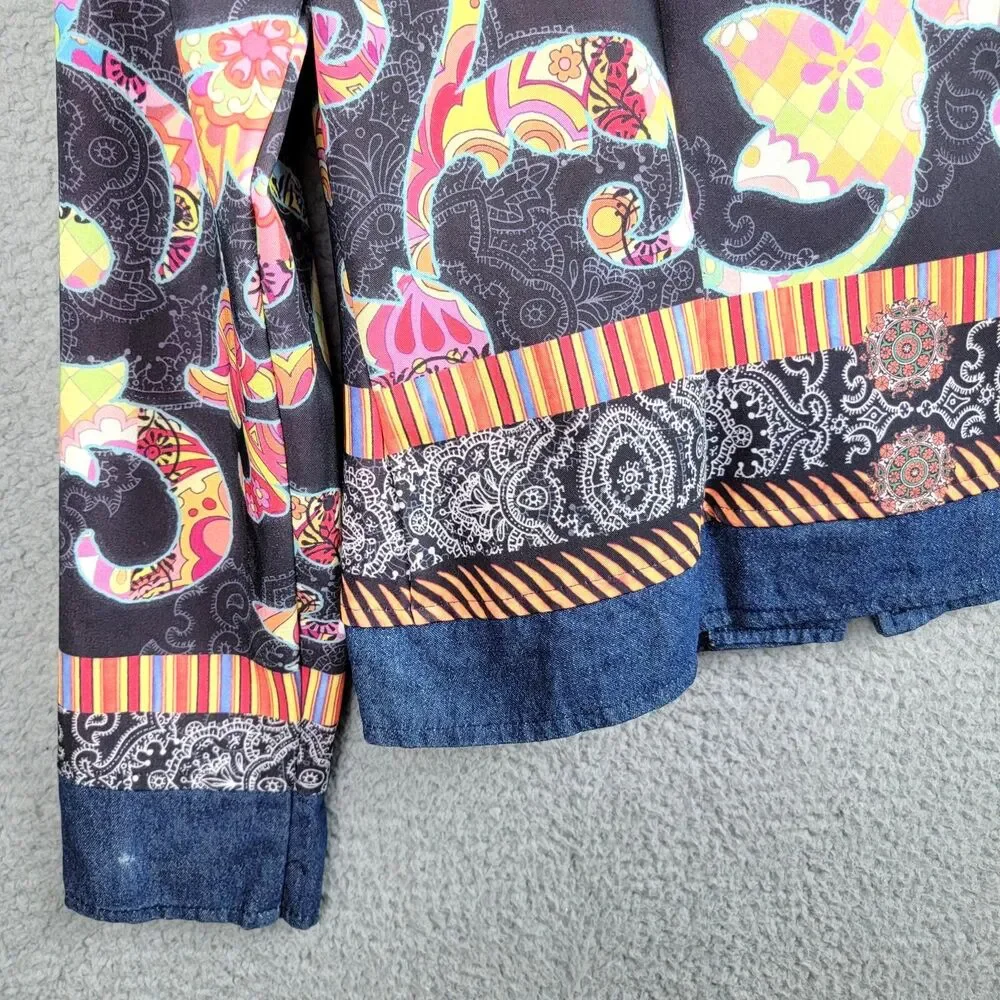 Cubism Full Zip Jacket Navy Multicolor M Rhinestone Art To Wear Vintage 90s